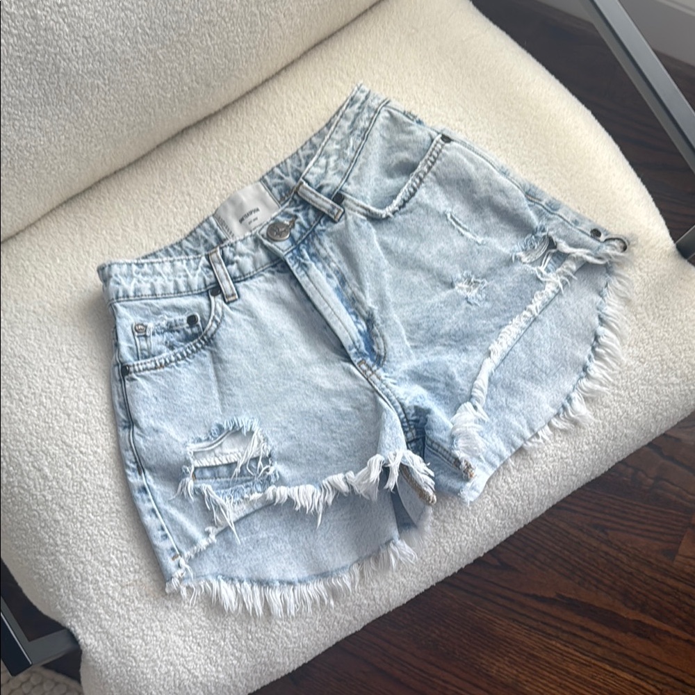 One Teaspoon Frayed Light Blue Jean Shorts 24